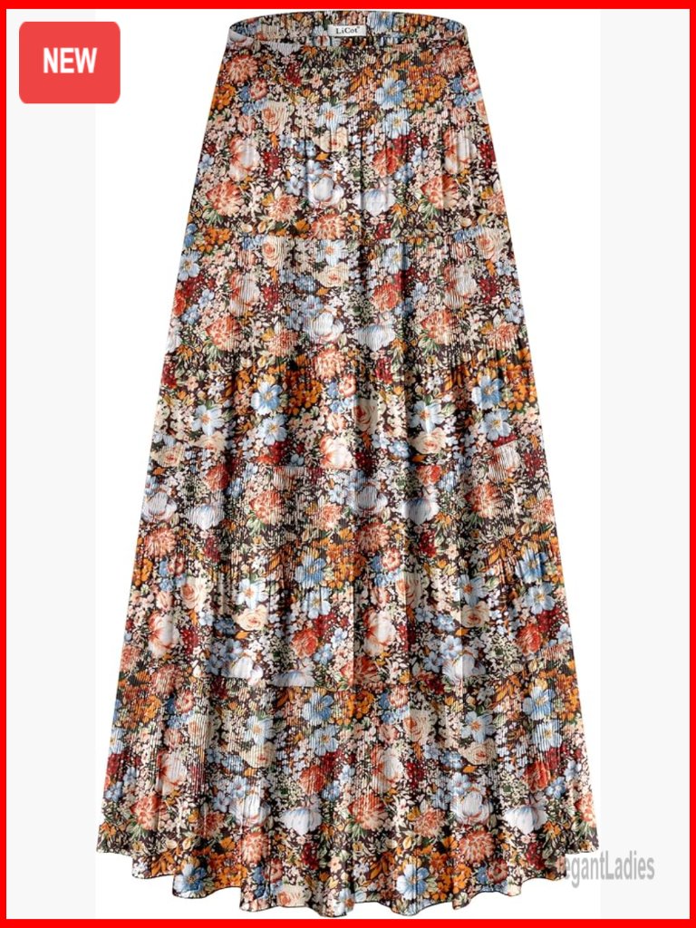 Maxi Skirt High Waisted A-Line Pleated With Pockets Casual Long